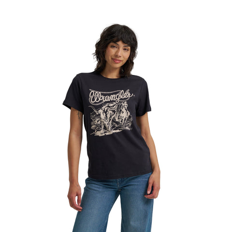 women's wrangler black short sleeve t shirt with western graphics