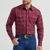 Burgundy Checkered Plaid Pearl Snap- Front View