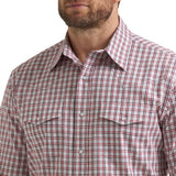 Close-up of Wrangler White/Gray and Red Plaid Shirt 
