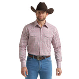Wrangler White/Gray and Red Plaid Shirt worn by male model 