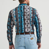 Teal Aztec Pearl Snap- Back View