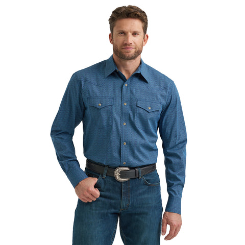 Wrangler 20X Teal Geo Long Sleeve shirt worn by male model 