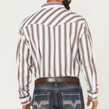 Red White and Grey Striped Pearl Snap- Back View