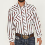 Red White and Grey Striped Pearl Snap- Front View