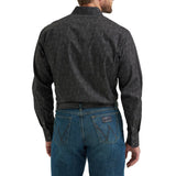 Men's black and grep paisley print shirt-back view
