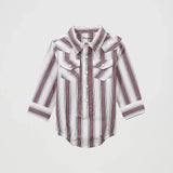 infant long sleeve, striped onesie with snap front