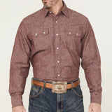 Red Textured Pearl Snap- Front View