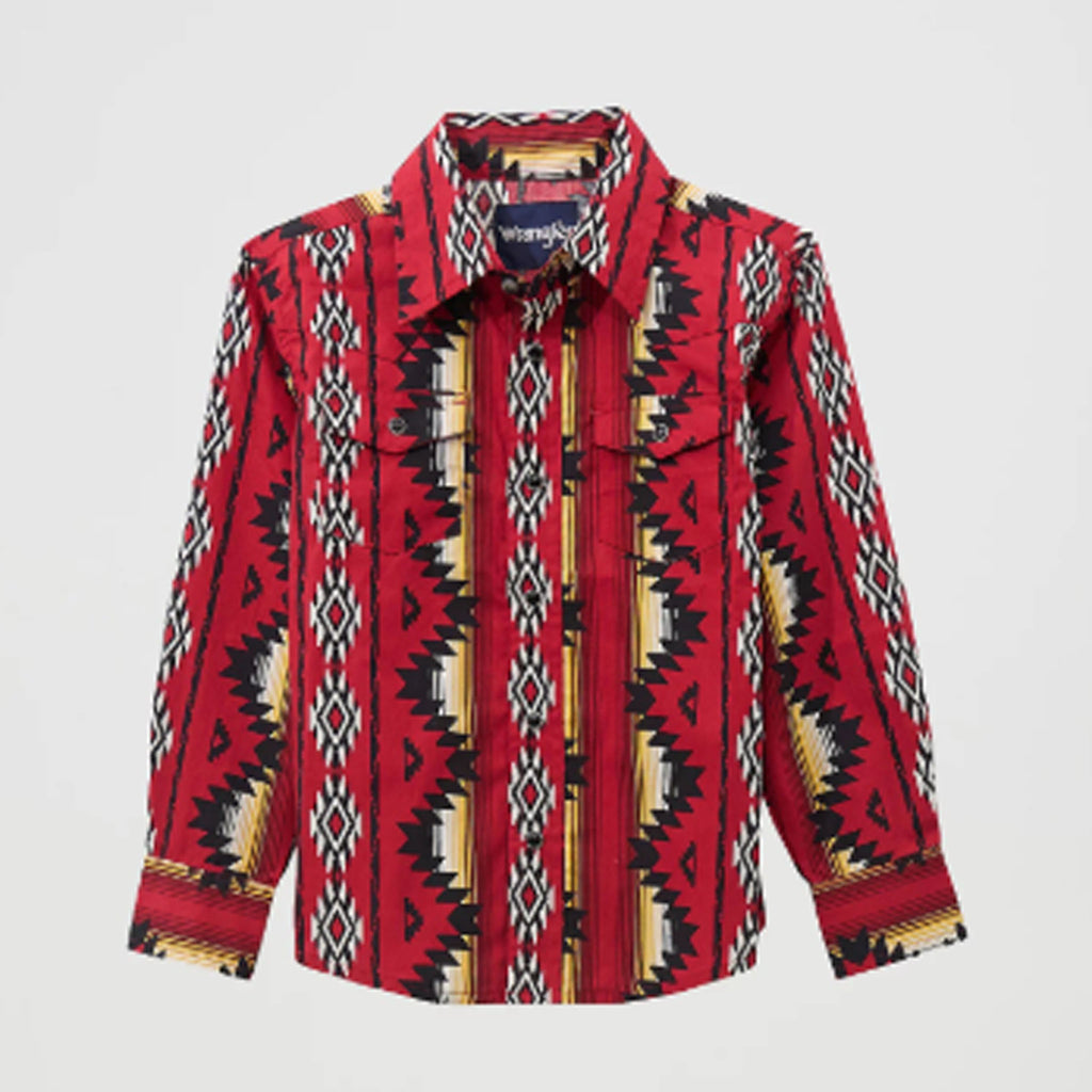 Red Aztec Pearl Snap Long Sleeve