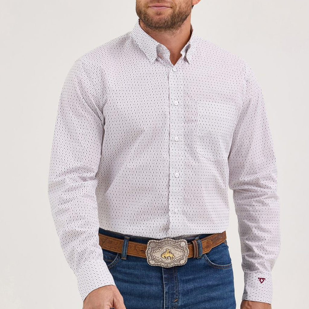 White Diamond Print Button Up- Front View