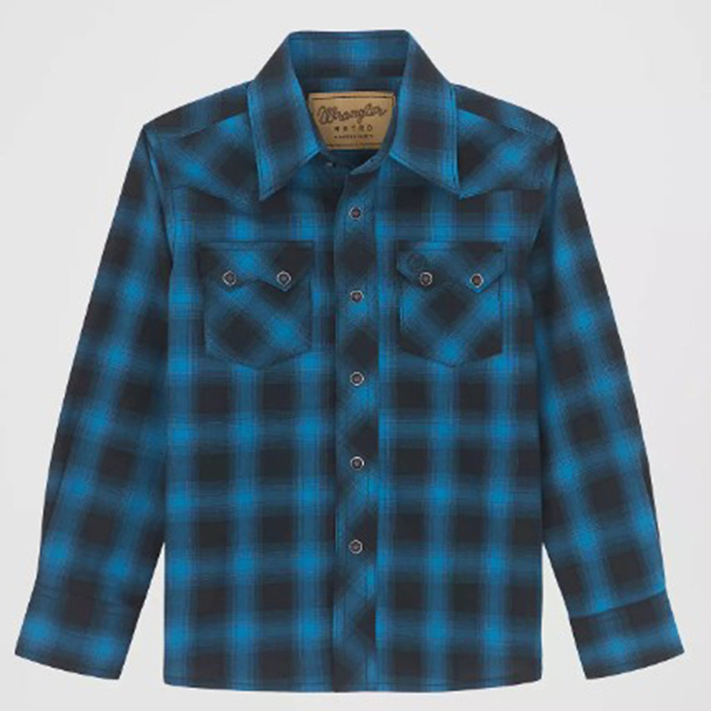 Teal and Black Checkered Pearl Snap Long Sleeve