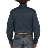 Navy Geo Print Pearl Snap- Back View