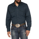 Navy Geo Print Pearl Snap- Front View