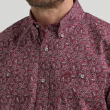 Red and Grey Paisley Pearl Snap- Collar View