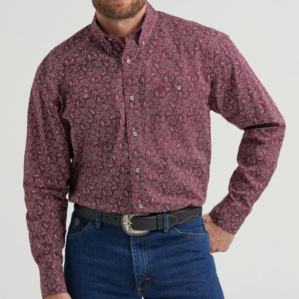 Red and Grey Paisley Pearl Snap- Front View