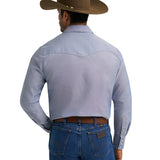 Back side view of the shirt, it features a single point western yoke. 