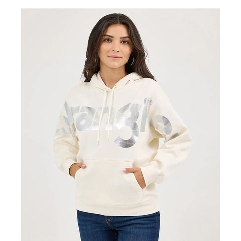 Wrangler Women's Bold Logo Hoodie Icy White Color With Silver Logo