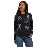 women's black sweatshirt with western graphics in white