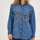 Denim Button Up With Bronc Pattern- Front View