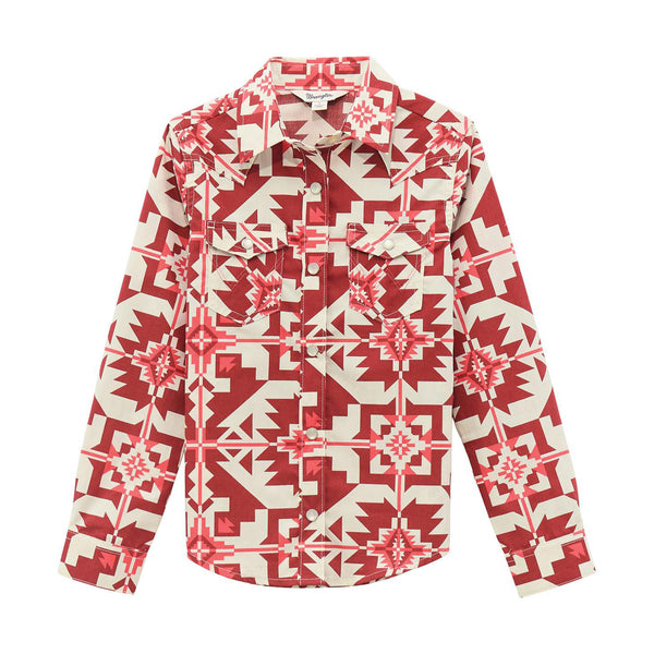 Wrangler Girls Checotah Pink Print Long Sleeve