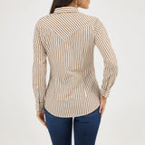 Wrangler White and Brown Stripe Long Sleeve 