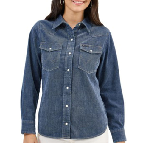 Blue Denim Pearl Snap- Front View