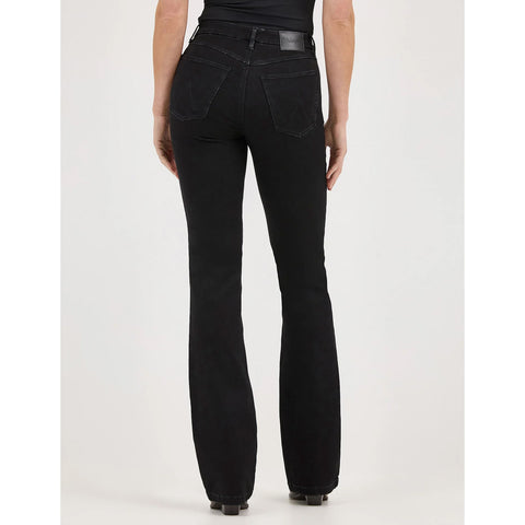 women's black high-rise, boot cut jean-back view