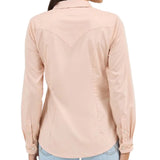 Solid Pink Pearl Snap with Embroidered Cuffs and Collar- Back View