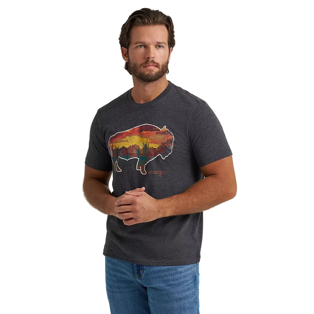 Wrangler Men's Buffalo Scene Graphic T-Shirt Black Beauty Heather
