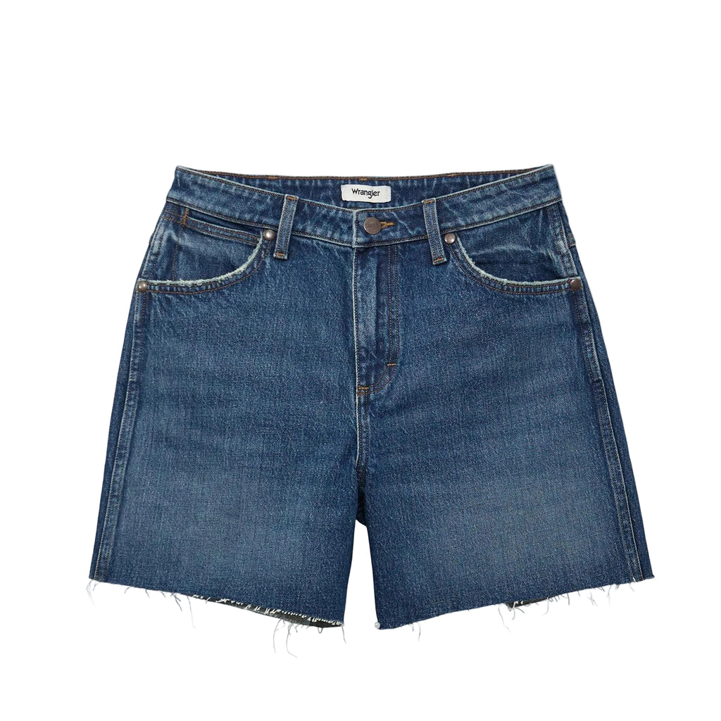 High Rise Dark Denim Cowboy Short on White Background