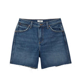 High Rise Dark Denim Cowboy Short on White Background