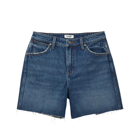 High Rise Dark Denim Cowboy Short on White Background