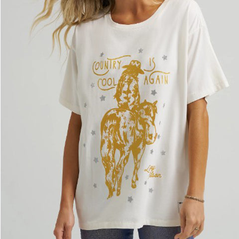 T-Shirt with Gold Horse and 'Country is Cool Again' saying- Front View