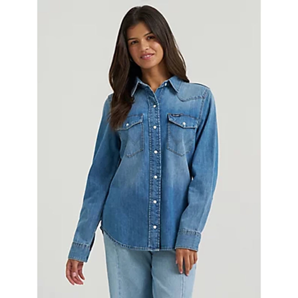 Wrangler Women's Vintage-Fit Denim Western Snap Shirt