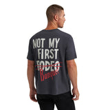 Bold back graphic on black Wrangler x Coors “Not My First Banquet” tee, showcasing Western grit and vintage beer branding