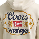Up Close Back of Wrangler x Coors cream hoodie 