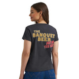 women's short-sleeve tee features the banquet beer on the back