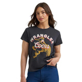 women's short-sleeve tee features a bold Wrangler x Coors buckin’ bronco graphic on the front