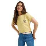 Woman wearing yellow Wrangler Coors T-shirt