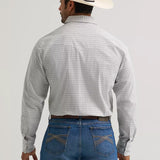 Back side view of the shirt, it features a single point western yoke. 