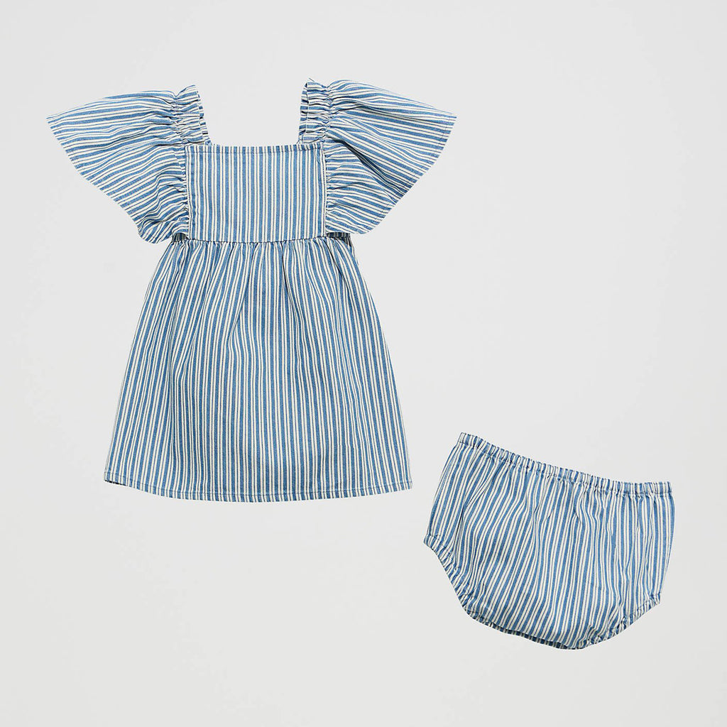 Wrangler Infant Girls' Striped Short Sleeve Denim Dress With Matching Bottom