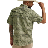 Back side view of the shirt, it features a western back yoke with a vent. 