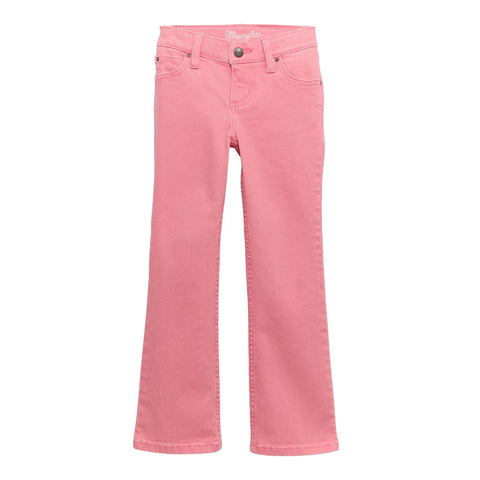 Flat lay view of the front of the pink jeans.