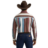men's multicolored long sleeve striped shirt with Western back yoke
