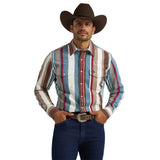 men's multicolored long sleeve striped shirt with snap front