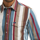 men's multicolored long sleeve striped shirt with snap front pockets