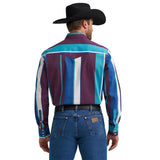 men's long sleeve purple & teal shirt with Western back yoke