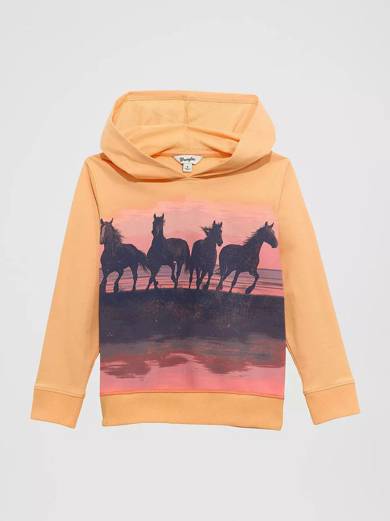 Wrangler Girl's Long Sleeve Horse Graphic Hoodie - Orange