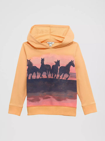 Wrangler Girl's Long Sleeve Horse Graphic Hoodie - Orange