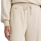 Showing Drawstring of Cream Boot Stitch Sweatpants