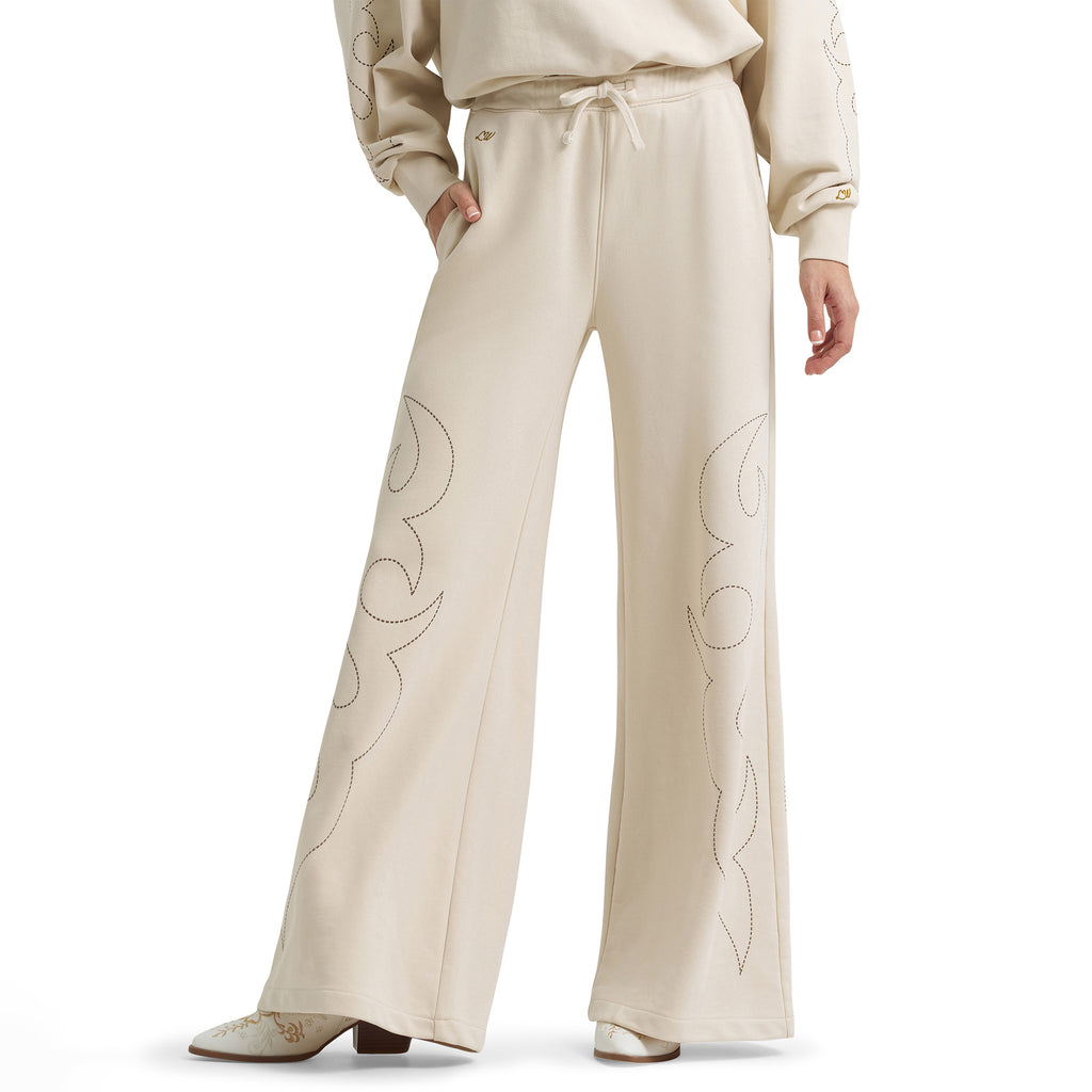 Cream Boot Stitch Sweatpants Front View